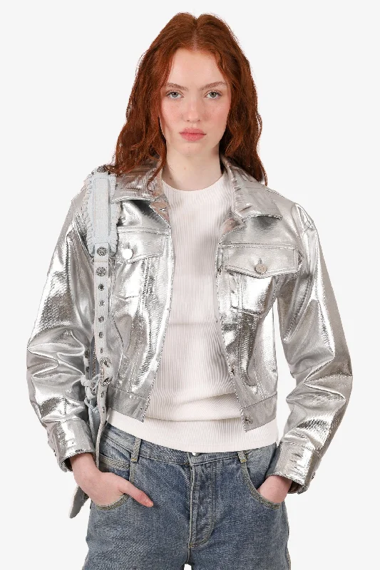 Fendi Silver Cropped Jacket Size 42 Hoodie Zip-Up Jacket Button-Up Jacket