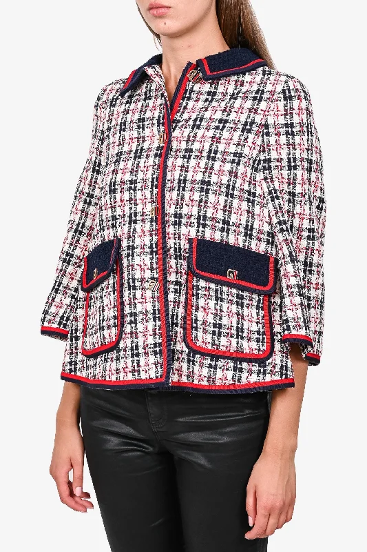 Gucci Red/Navy/White Tweed Collared 'G Web' Button Jacket Size 38 Wool Jacket Cashmere Jacket Tweed Jacket Gucci Red/Navy/White Tweed Collared 'G Web' Button Jacket Size 38 Wool Jacket Cashmere Jacket Tweed Jacket