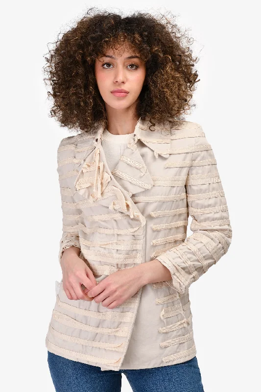 Maison Margiela Cream Cotton Ribbon Detail Jacket Size 40 Mesh Jacket Canvas Jacket Denim Jacket Maison Margiela Cream Cotton Ribbon Detail Jacket Size 40 Mesh Jacket Canvas Jacket Denim Jacket
