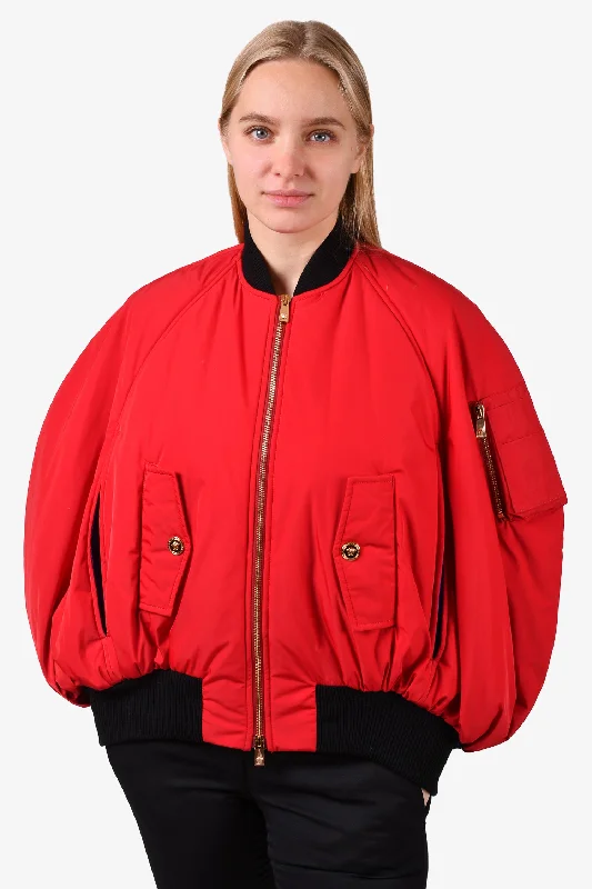 Versace Red Nylon Sleeveless Cocoon Bomber Jacket Size 4 Zippered Jacket Buttoned Jacket Snapped Jacket Versace Red Nylon Sleeveless Cocoon Bomber Jacket Size 4 Zippered Jacket Buttoned Jacket Snapped Jacket