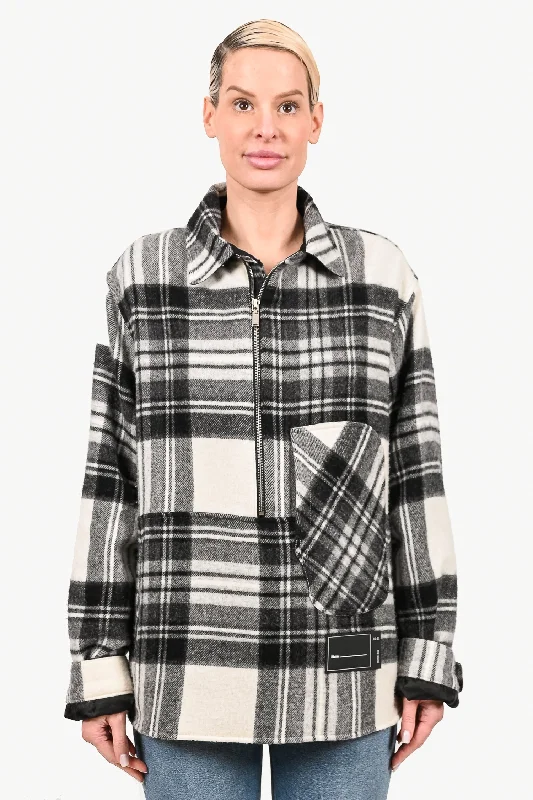 We11done Black/White Wool Plaid Half Zip Up Shirt Jacket Size M Satin Jacket Silk Jacket Chiffon Jacket We11done Black/White Wool Plaid Half Zip Up Shirt Jacket Size M Satin Jacket Silk Jacket Chiffon Jacket