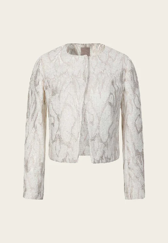 White Jacquard Tweed Collarless Jacket