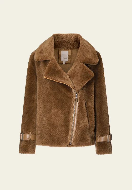 Dark Brown Wool Shearling Biker Jacket