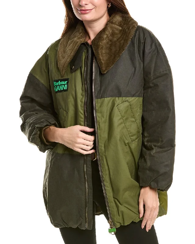 Barbour GANNI Bomber Jacket Boat Neck Shawl Collar Notched Collar