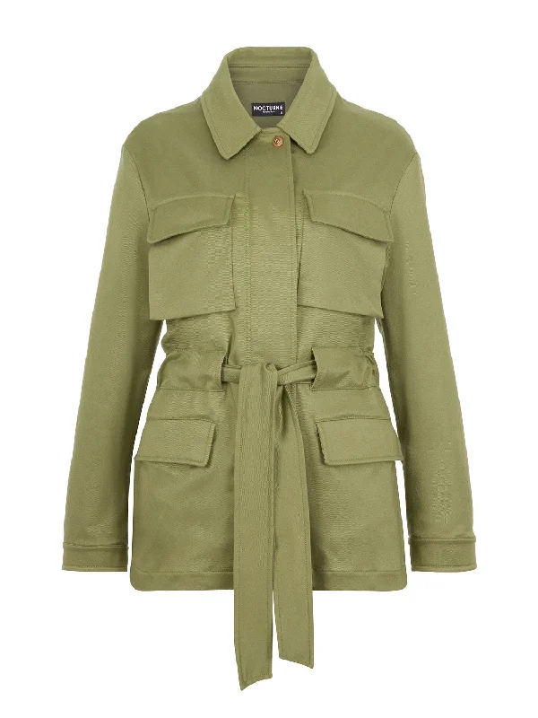 Belted Khaki Jacket Ribbed Jacket Pleated Jacket Ruffled Jacket