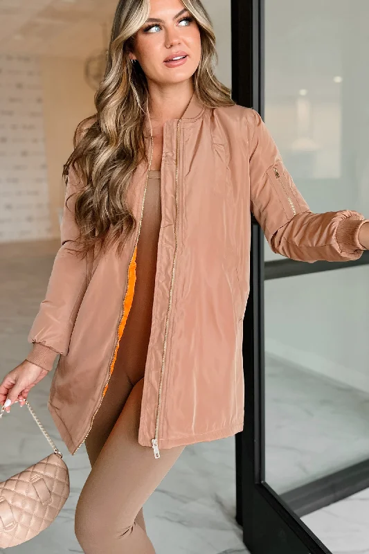 Coming In With Confidence Longline Bomber Jacket (Khaki) Print Jacket Jacquard Jacket Embroidered Jacket Coming In With Confidence Longline Bomber Jacket (Khaki) Print Jacket Jacquard Jacket Embroidered Jacket