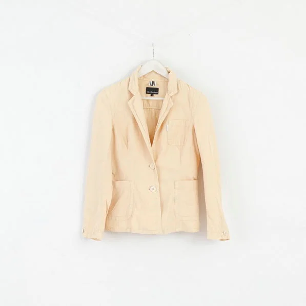 Calvin Klein Jeans Womens S Blazer Cream Cotton Three Pockets Classic Jacket