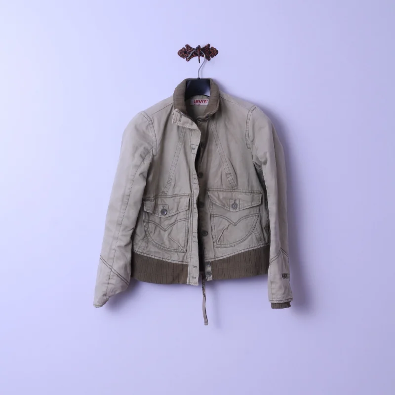 Levi's Womens M Jacket Bomber Khaki Cotton Paded Classic Full Zipper Top