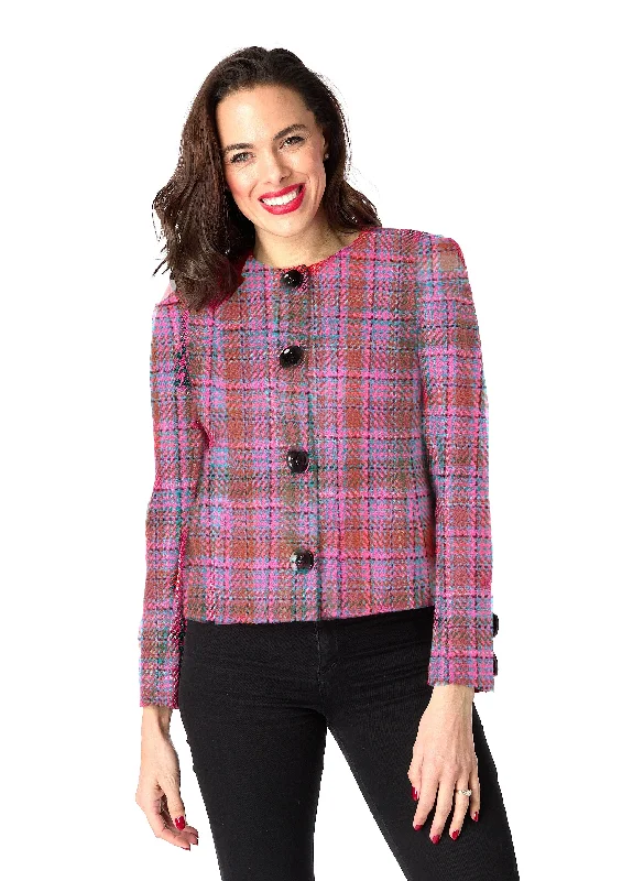 Daniela Check Round Neck Jacket - sizes 10, 12, 14, 16