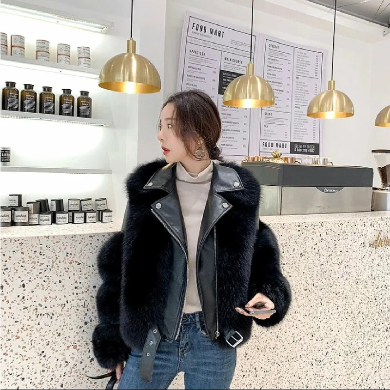 Faux Fox Fur Coat PU Leather Jackets