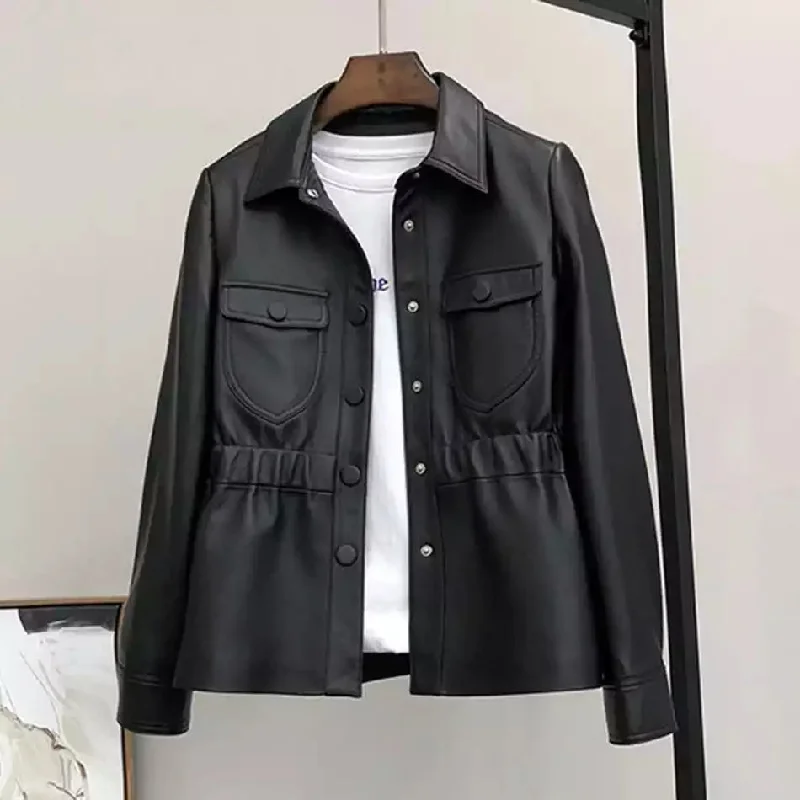 Faux Leather Shirt Jacket