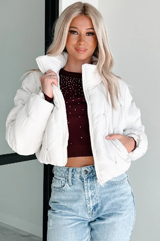 Frosted Femininity Rhinestone Puffer Jacket (Ivory) Tiered Jacket Buttoned Jacket Zippered Jacket Frosted Femininity Rhinestone Puffer Jacket (Ivory) Tiered Jacket Buttoned Jacket Zippered Jacket