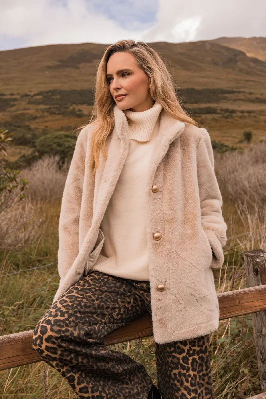 Helena Beige Faux Fur Jacket V-Neck Jacket Boat Neck Jacket Square Neck Jacket