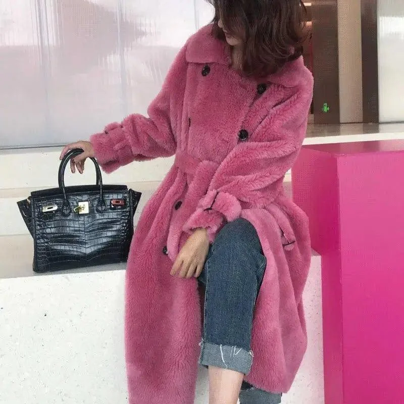 Large Grain Sheep Sheared Leather Jacket Women Hooded Jacket Caped Jacket Shawl Collar Jacket