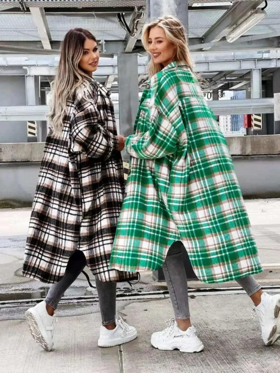 Long Plaid Single-Breasted Lapel Shirt Jacket Knit Fabric Woven Fabric Fleece Fabric Long Plaid Single-Breasted Lapel Shirt Jacket Knit Fabric Woven Fabric Fleece Fabric