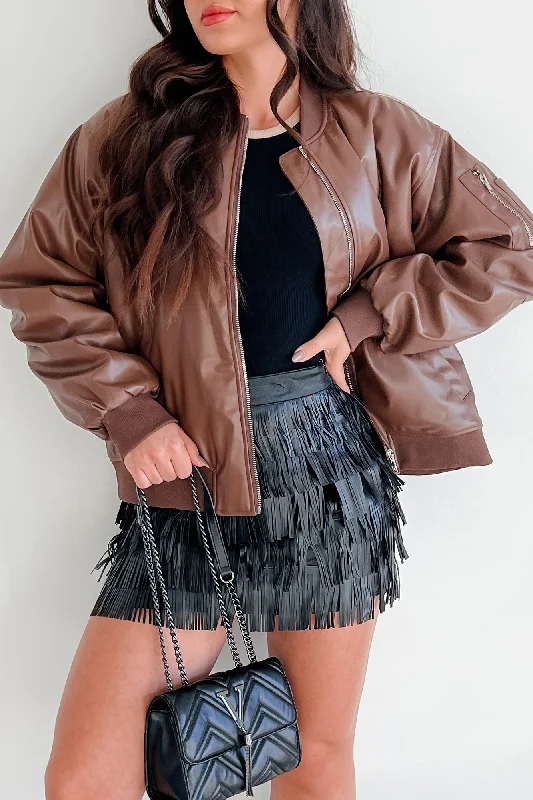 Making Bad Choices Faux Leather Bomber Jacket (Brown) Tailored Jacket Straight Jacket A-Line Jacket Making Bad Choices Faux Leather Bomber Jacket (Brown) Tailored Jacket Straight Jacket A-Line Jacket