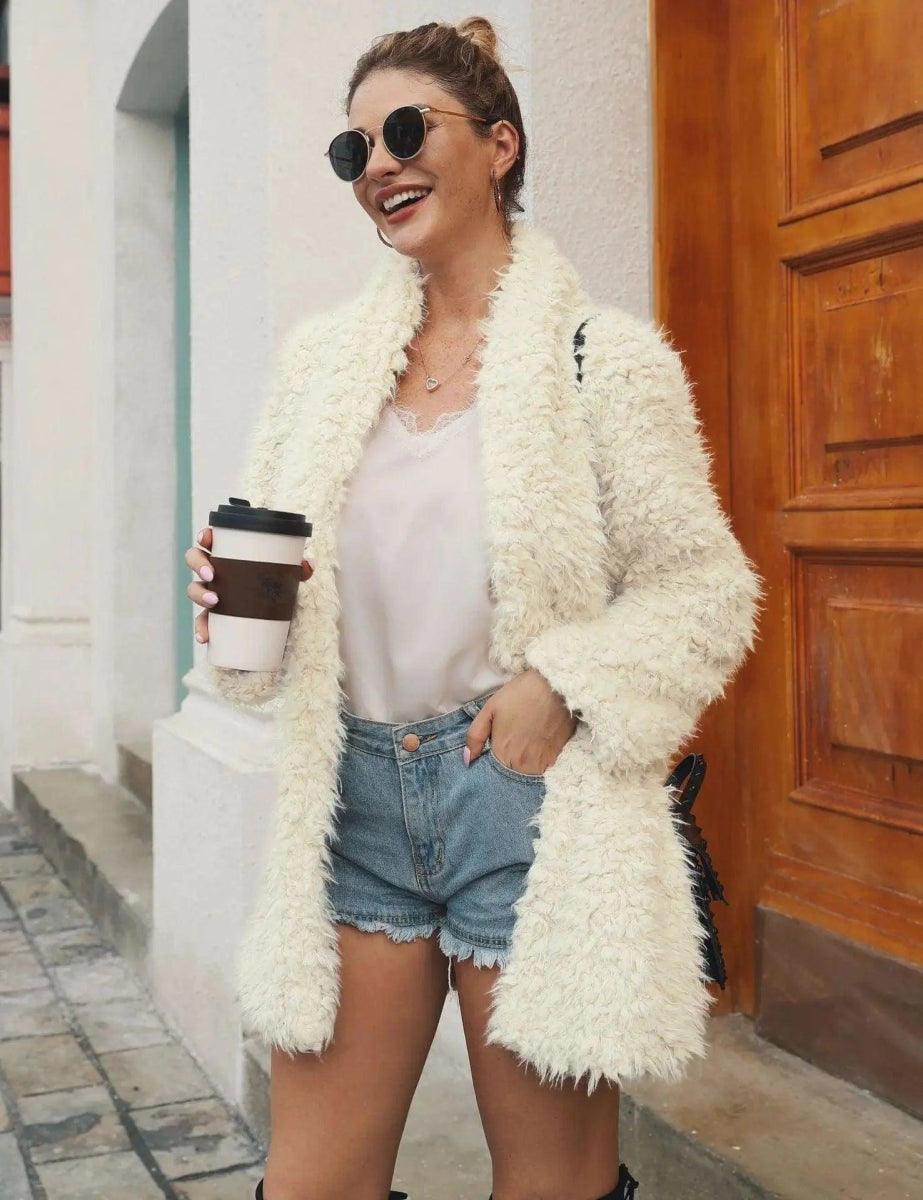 Mid-length faux fur fur long-sleeved jacket Stand-Up Collar Roll-Neck Collar Turtle Neck Mid-length faux fur fur long-sleeved jacket Stand-Up Collar Roll-Neck Collar Turtle Neck