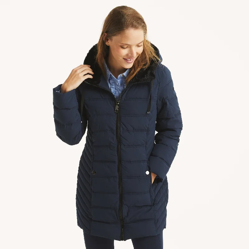 Nautica Womens Puffer Jacket Zip Front Button Front Snap Front
