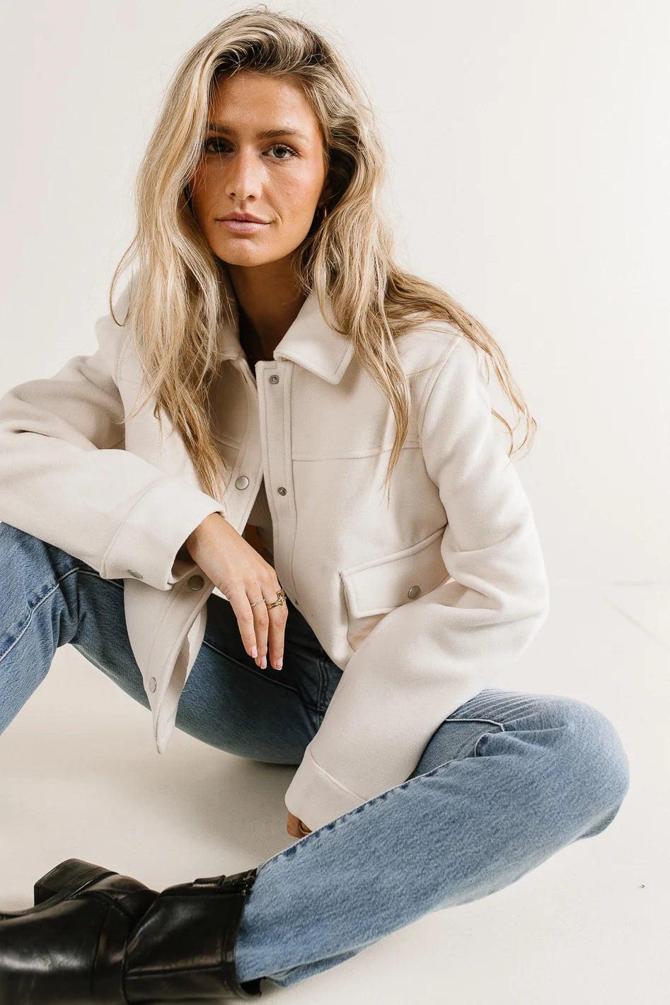Nina Wool Blend Jacket in Cream Appliqued Jacket Beaded Jacket Sequined Jacket