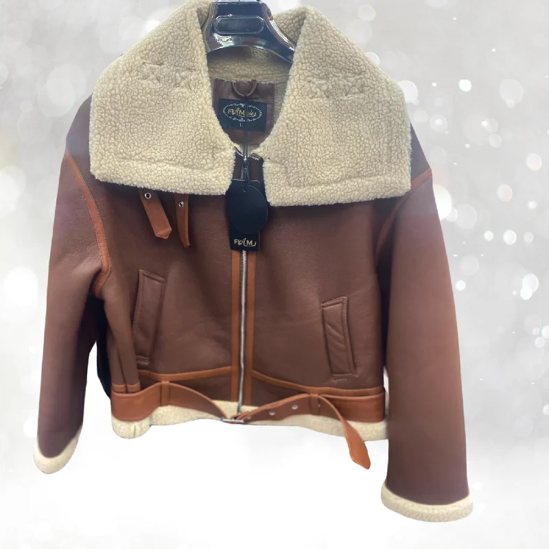 Carmel brown aviator jacket with Furry Collar