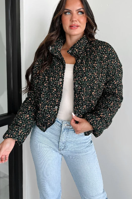 Petals & Posies Floral Puff Jacket (Black Multi) Knit Jacket Woven Jacket Fleece Jacket Petals & Posies Floral Puff Jacket (Black Multi) Knit Jacket Woven Jacket Fleece Jacket