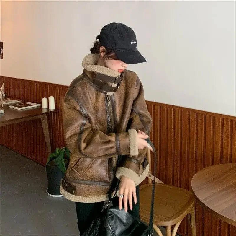 Thicken Motorcycle Leather Jacket Resurrected Korean Style Knit Jacket Woven Jacket Fleece Jacket Thicken Motorcycle Leather Jacket Resurrected Korean Style Knit Jacket Woven Jacket Fleece Jacket