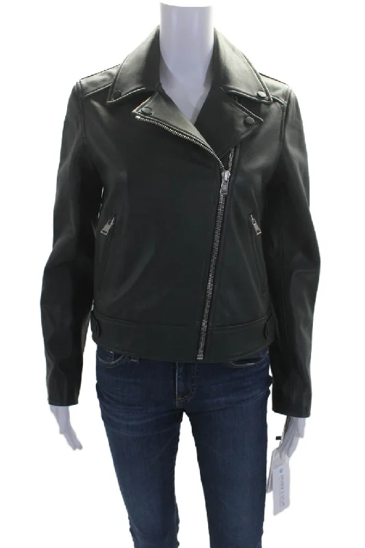 Yves Salomon Womens Leather 2 Pocket Collared Zip Up Jacket Green Collared Jacket Crew Neck Jacket Turtle Neck Jacket Yves Salomon Womens Leather 2 Pocket Collared Zip Up Jacket Green Collared Jacket Crew Neck Jacket Turtle Neck Jacket