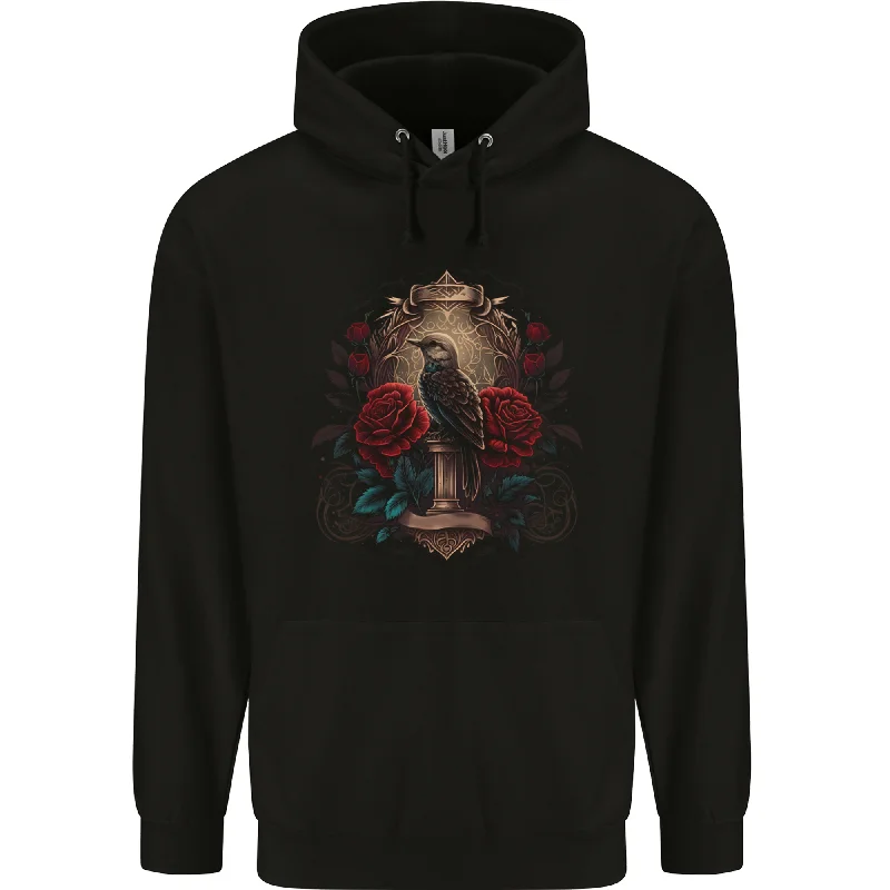 A Bird With a Gothic Vase and Roses Mens 80% Cotton Hoodie