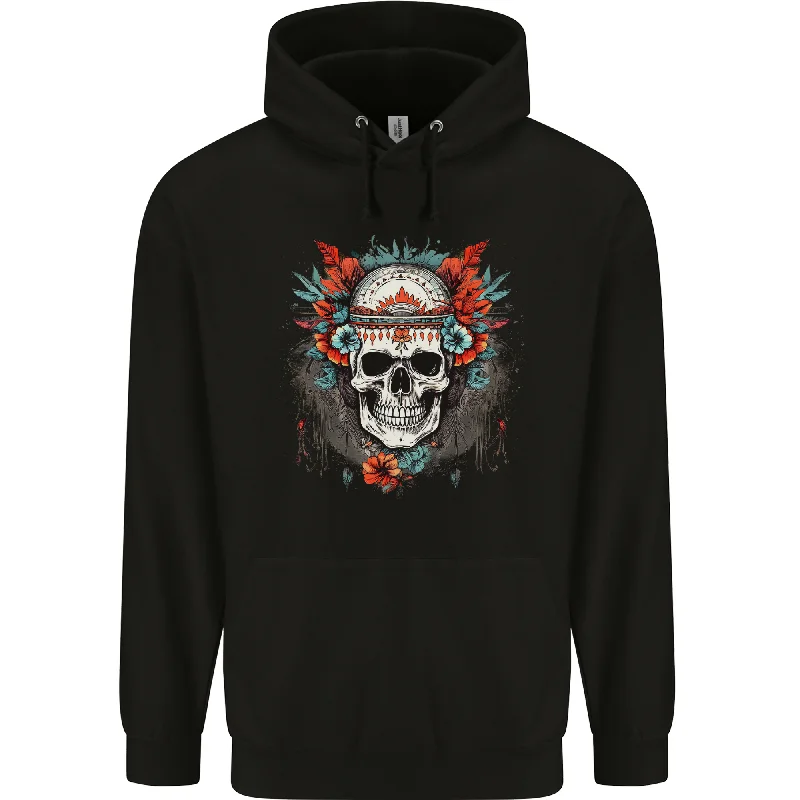 A Bohemian Style Tribal Skull Mens 80% Cotton Hoodie