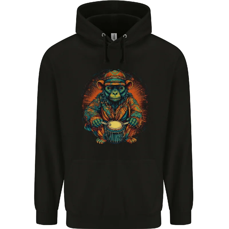 A Monkey Drummer Mens 80% Cotton Hoodie