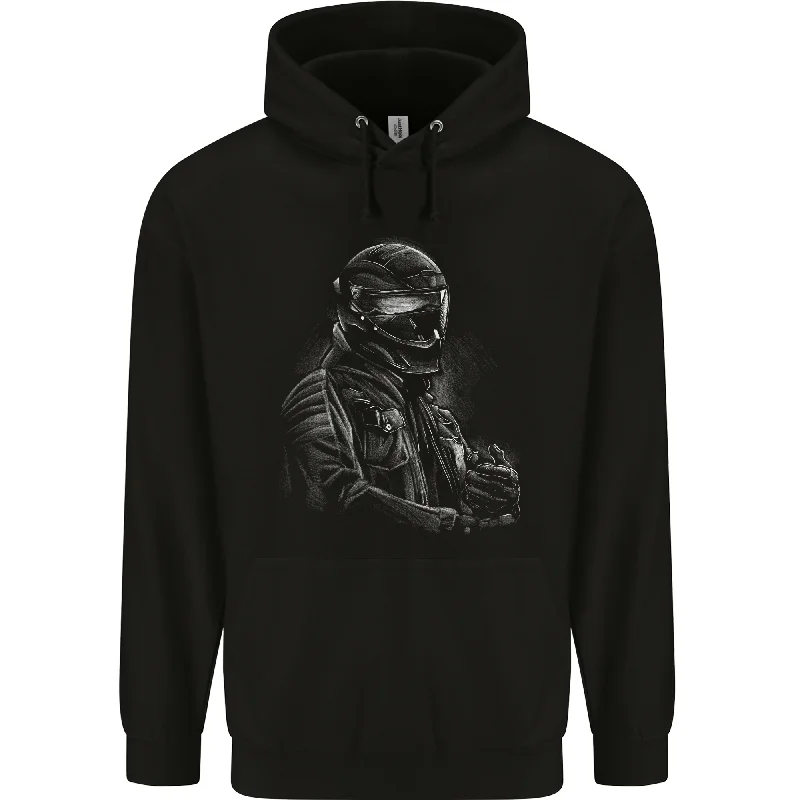 A Monochrome Biker Motorcycle Motorbike Mens 80% Cotton Hoodie