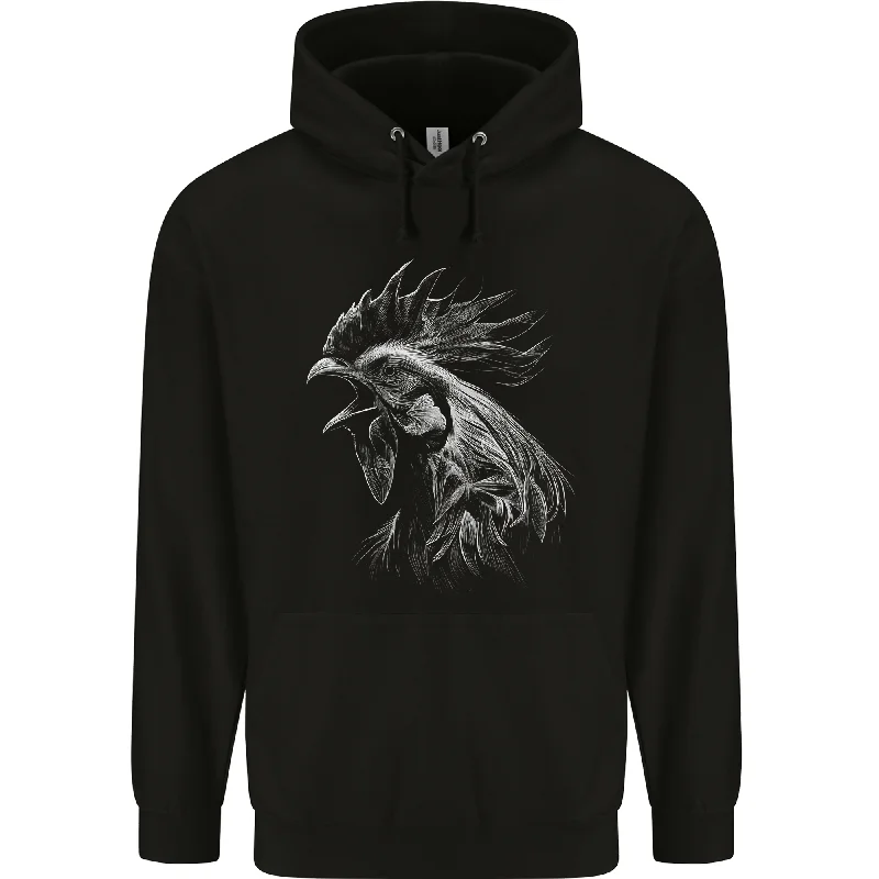 A Monochrome Rooster Farmer Farming Mens 80% Cotton Hoodie