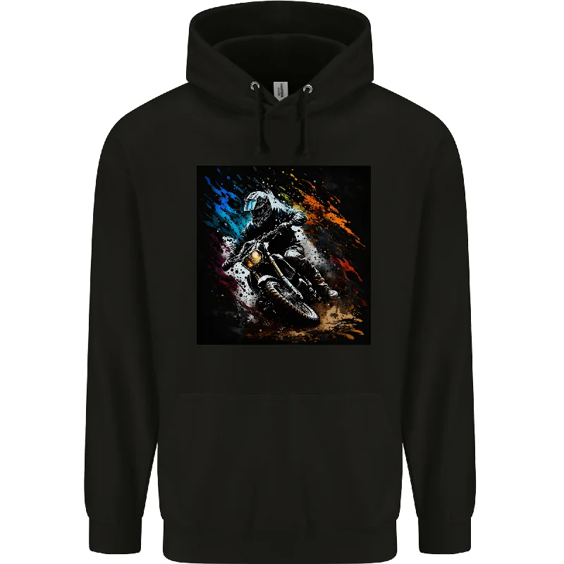 A Motocross Illustration MotoX Dirt Bike Motorsports Mens 80% Cotton Hoodie