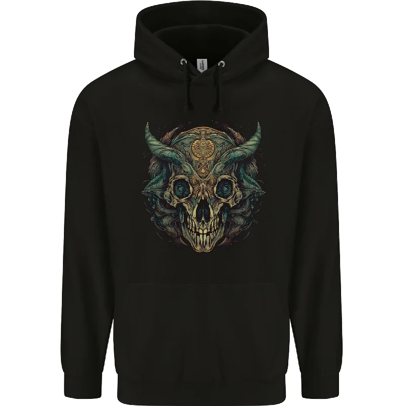 A Mystical Bull Skull Demonic Evil Fantasy Mens 80% Cotton Hoodie