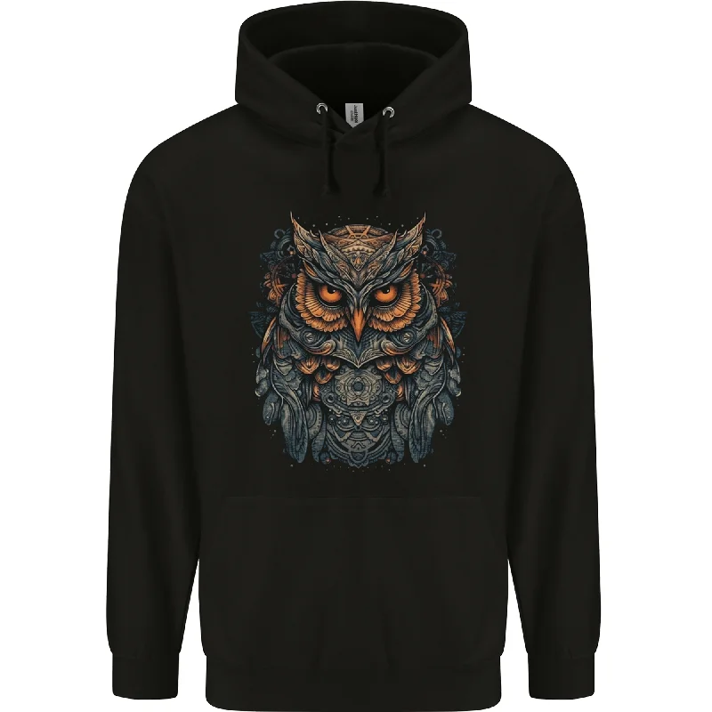 A Mythical Owl Fantasy Tribal Mens 80% Cotton Hoodie