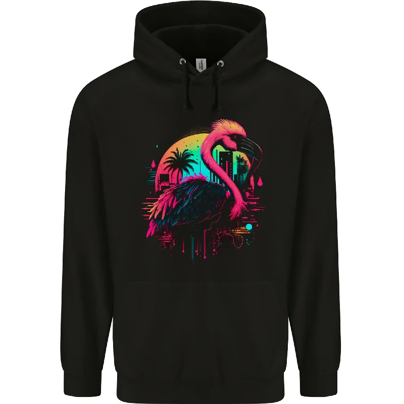 A Retro Flamingo Mens 80% Cotton Hoodie