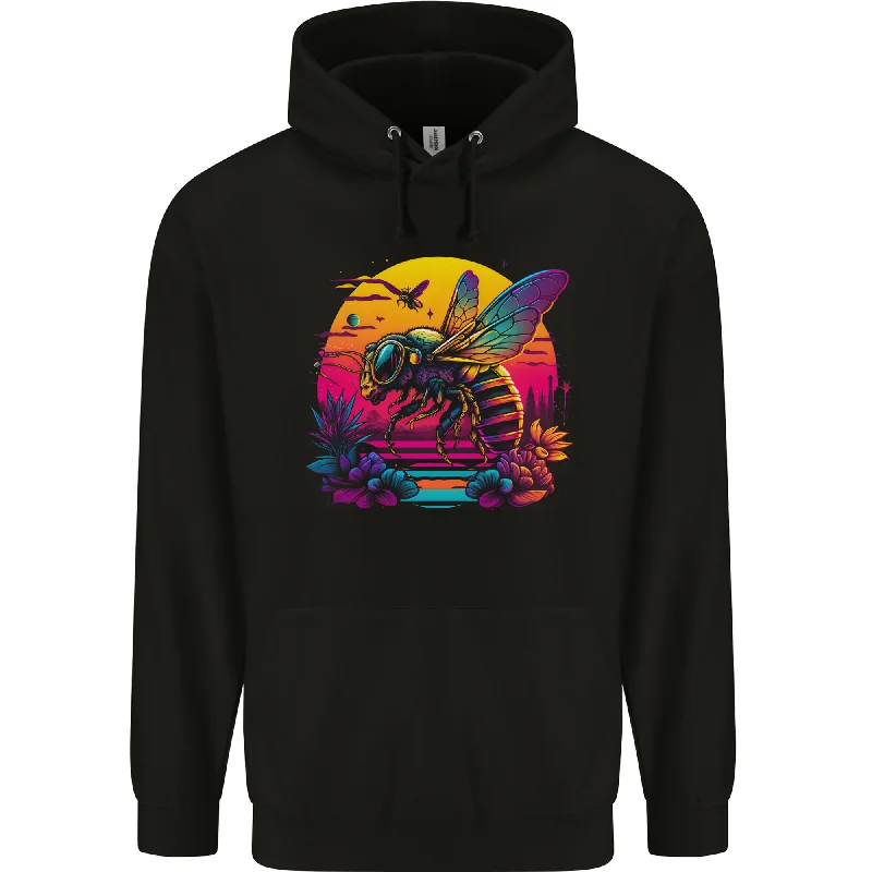 A Retrowave Bee Retro Colour Mens 80% Cotton Hoodie