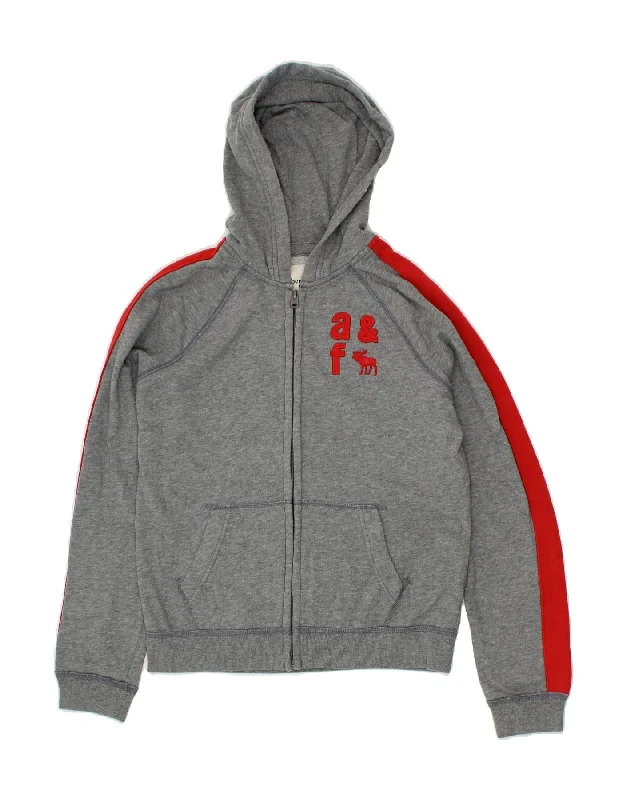 ABERCROMBIE & FITCH Boys Graphic Zip Hoodie Sweater 13-14 Years Grey