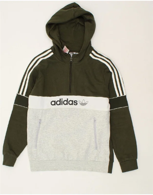 ADIDAS Boys Graphic Hoodie Jumper 13-14 Years Green Colourblock Cotton