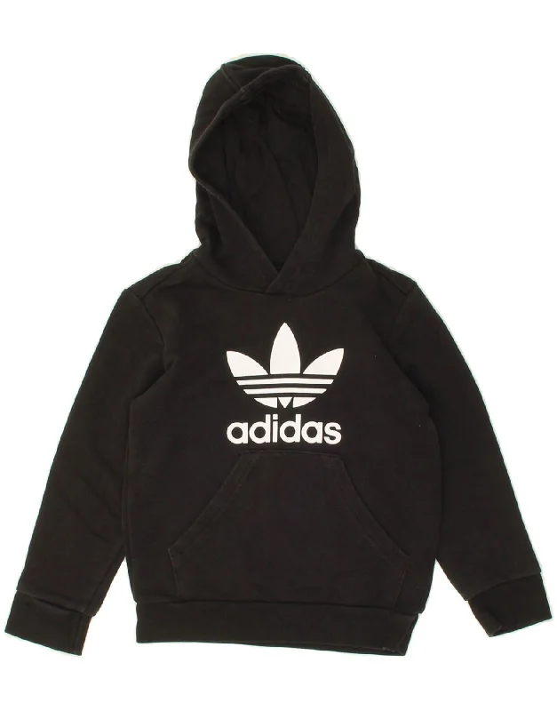 ADIDAS Boys Graphic Hoodie Jumper 4-5 Years Black Cotton