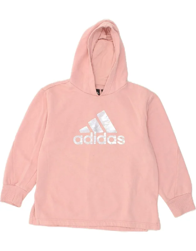 ADIDAS Girls Graphic Hoodie Jumper 11-12 Years Pink Cotton