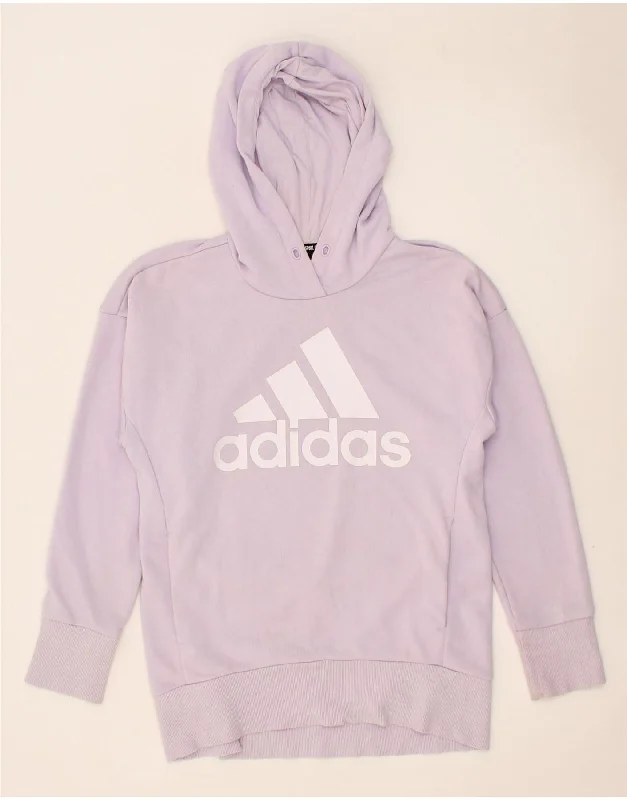 ADIDAS Womens Oversized Graphic Hoodie Jumper UK 4/6 XS Purple Cotton