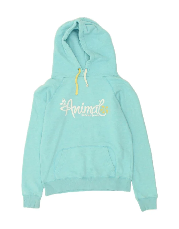 ANIMAL Womens Graphic Hoodie Jumper UK 10 Small Blue