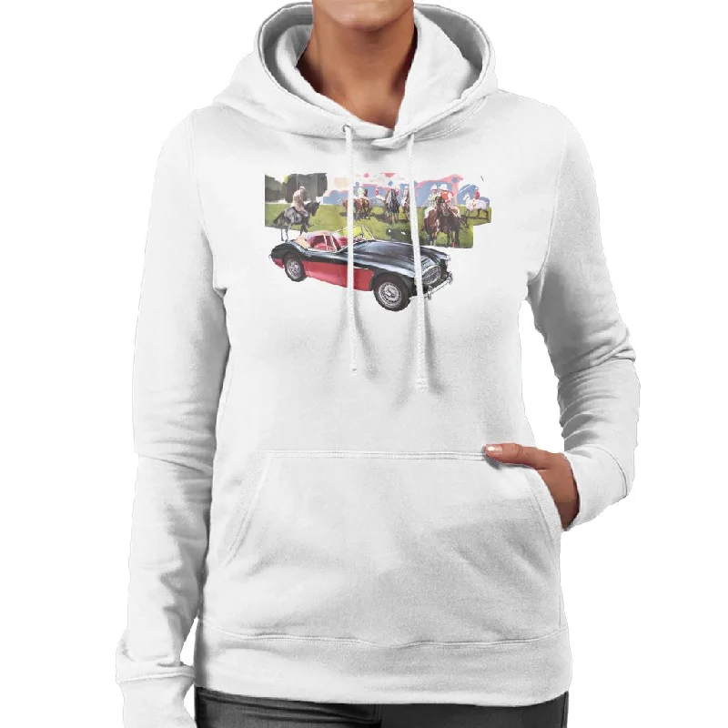 Austin Healey Background Of Sport Horses British Motor Heritage Women's Hooded Sweatshirt