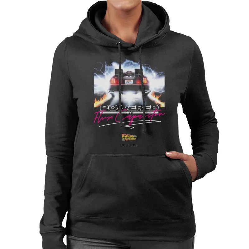 Back to the Future Delorean Powered By Flux Capacitor Women's Hooded Sweatshirt