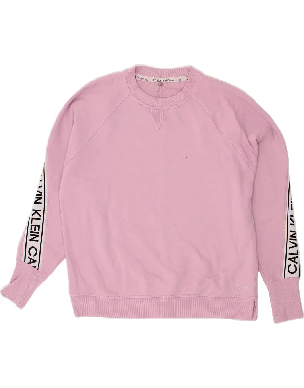 CALVIN KLEIN Womens Oversized Graphic Sweatshirt Jumper UK 6 XS Pink