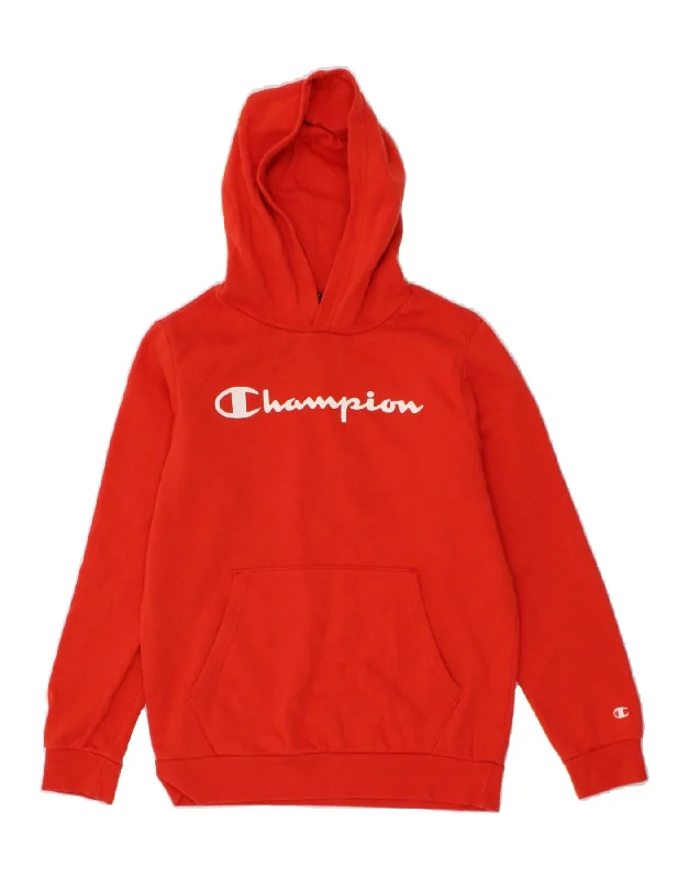 CHAMPION Girls Graphic Hoodie Jumper 13-14 Years XL Red Cotton