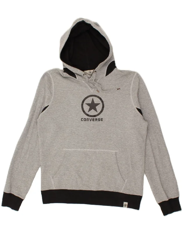 CONVERSE Mens Graphic Hoodie Jumper Medium Grey Polyester