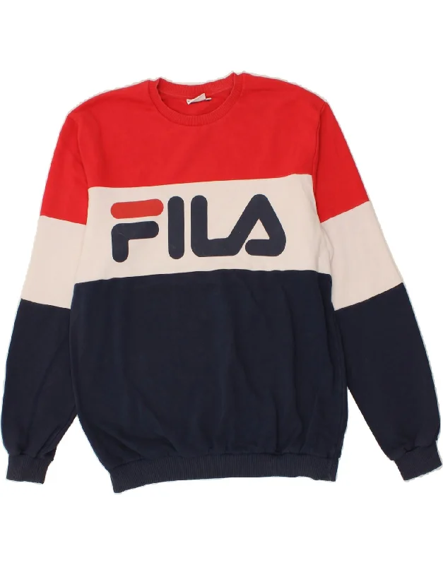 FILA Mens Graphic Sweatshirt Jumper Medium Navy Blue Colourblock Cotton