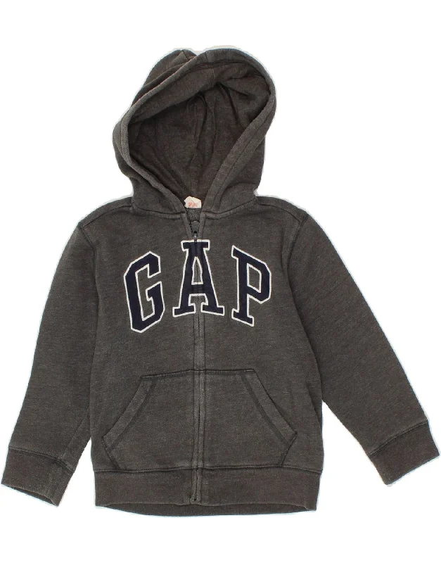 GAP Boys Graphic Zip Hoodie Sweater 4-5 Years Grey Cotton